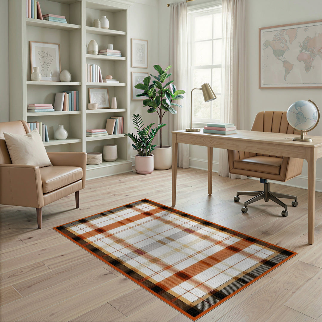 Orange Geometric Modern Orange Plaid Checkered Area Rug