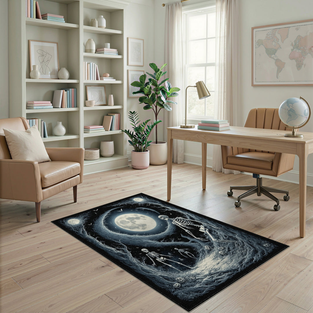 Moonlit Skeleton Forest Black White Area Rug