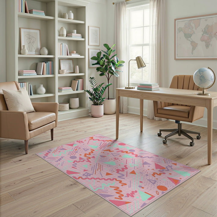 Pink Geometric Kids Area Rug
