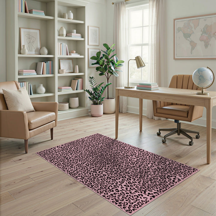 Boho Chic Pink Leopard Print Boho Area Rug