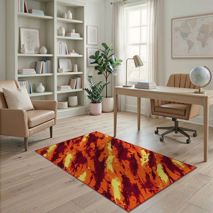 Vibrant Orange Abstract Splash Area Rug