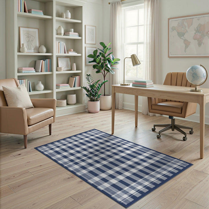 Navy Blue and Teal Navy Blue Checkered Area Rug