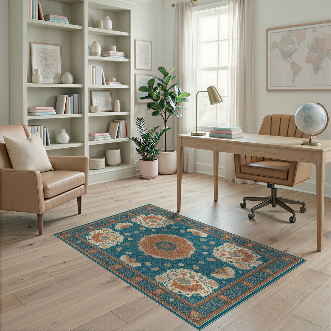 Floral Blue Teal Floral Persian Area Rug