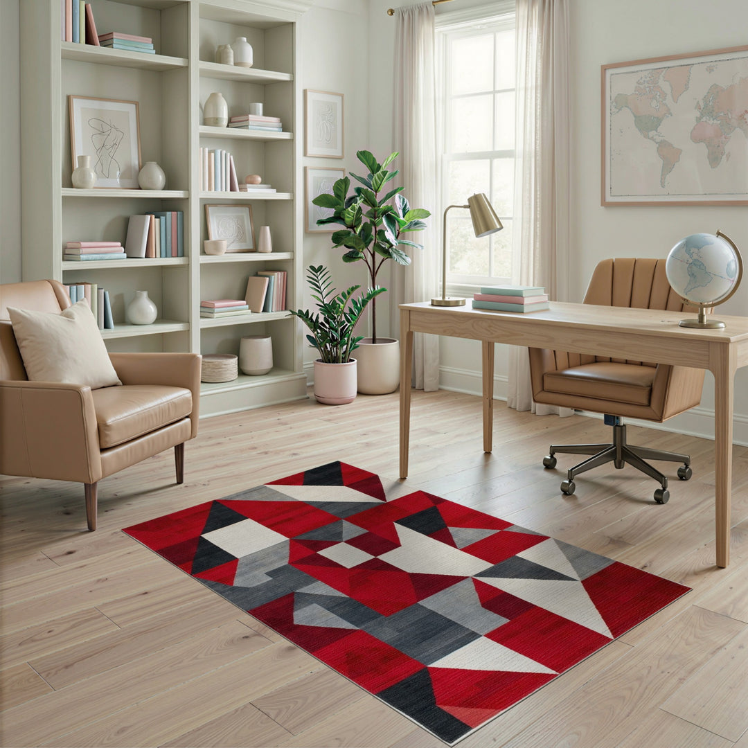 Red Geometric Modern Red Area Rug