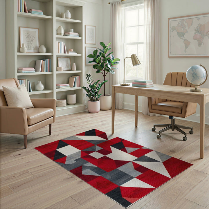 Red Geometric Modern Red Area Rug