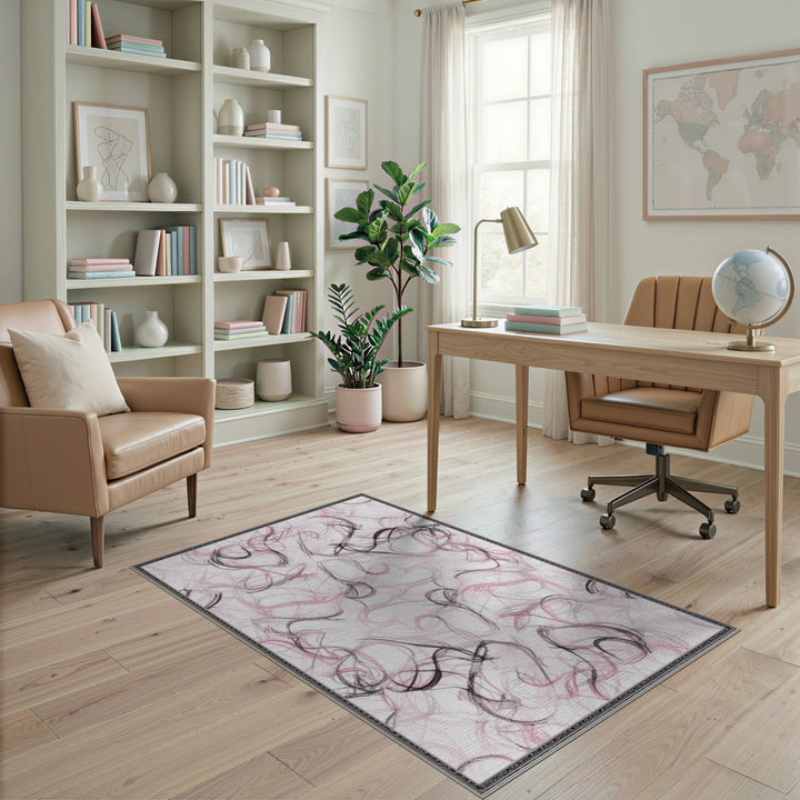 Pink Abstract Swirl Abstract Area Rug