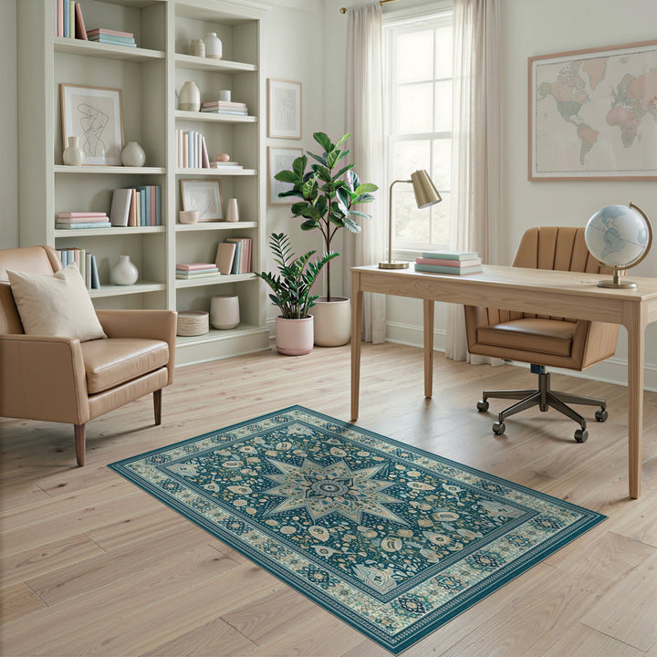 Teal Floral Vintage Area Rug