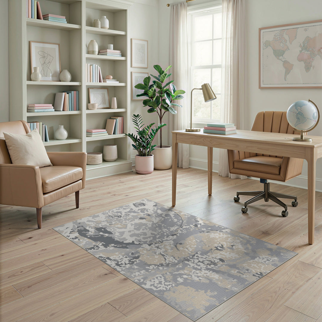 Grey Abstract Washable Area Rug