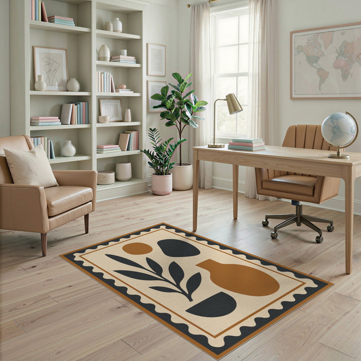 Abstract Brown Vase Plant Area Rug
