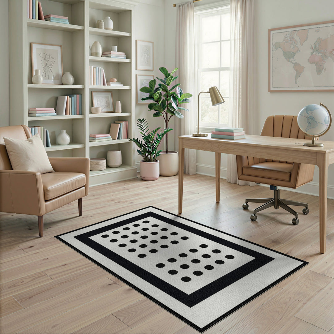 Black and White Black Dot Geometric Area Rug