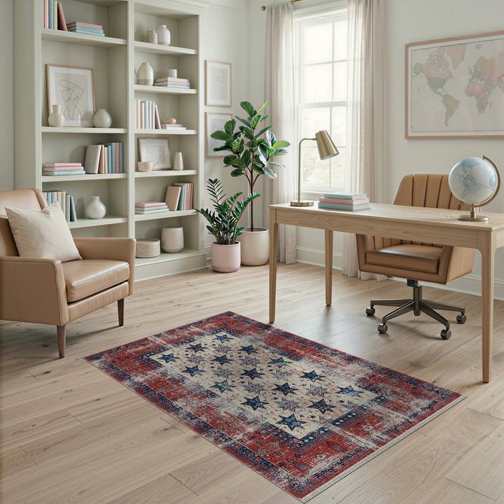 Red Distressed Patriotic Star Area Rug