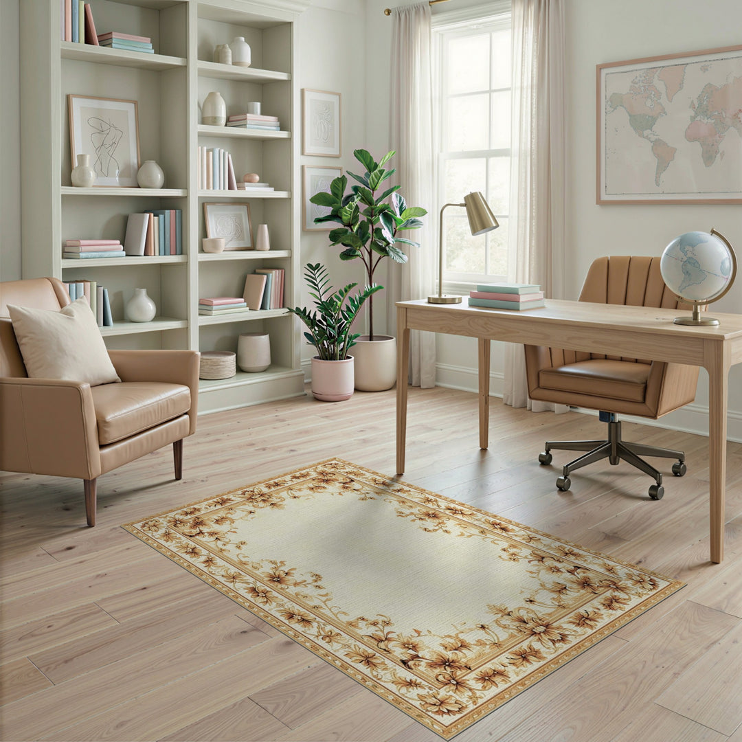 Beige Floral Vintage Area Rug