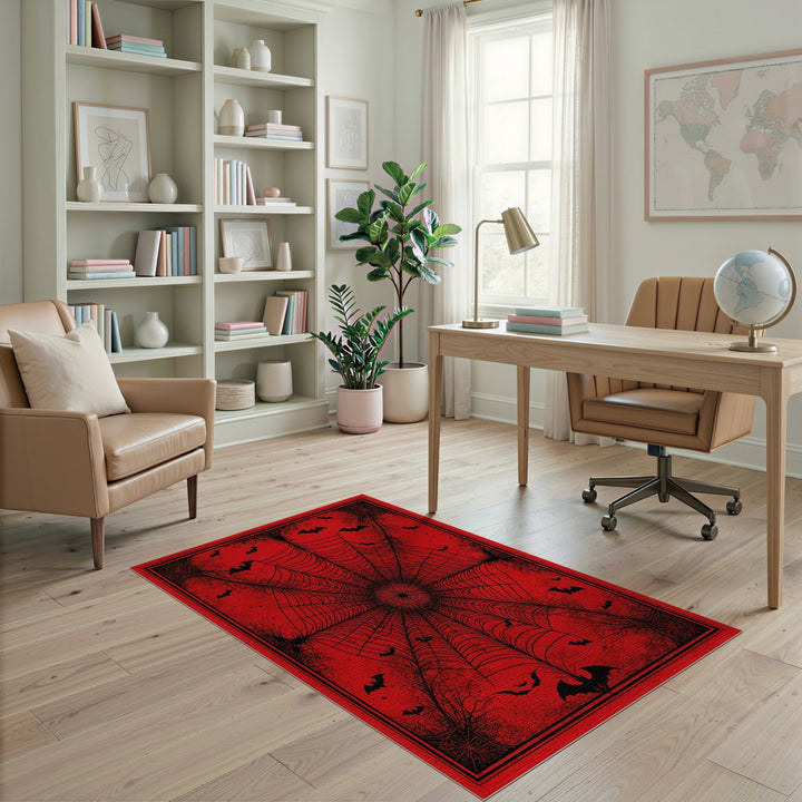 Red Spider Web Bat Area Rug