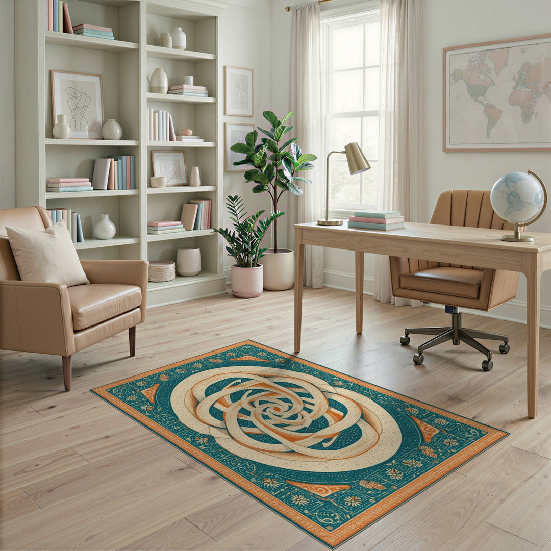 Teal Swirl Ribbon Area Rug