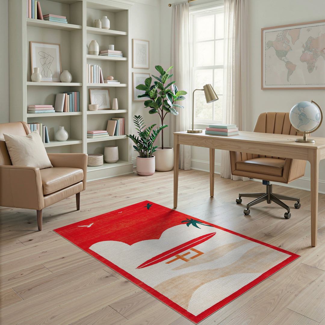 Red Sunset Surfboard Coastal Area Rug