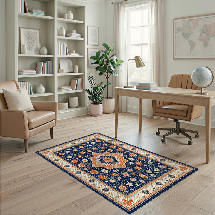 Navy Traditional Persian Navy Blue Persian Floral Area Rug