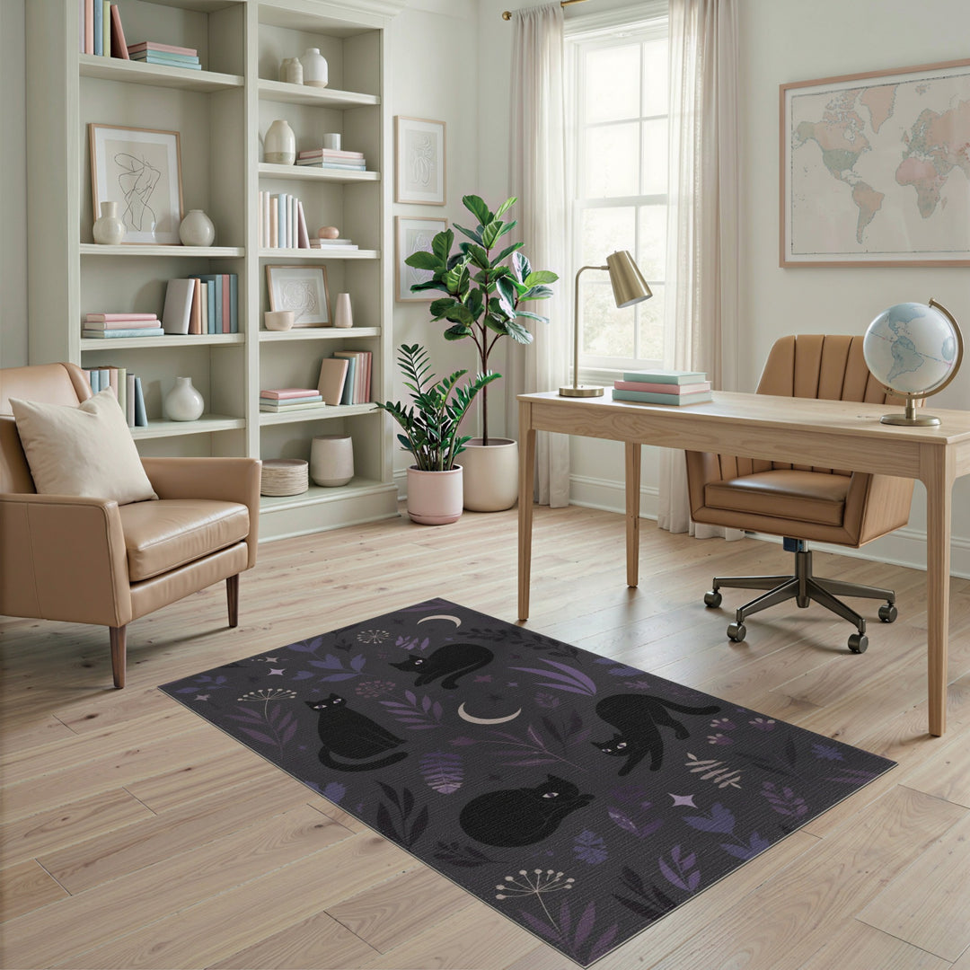 Mystic Black Cat Purple Area Rug