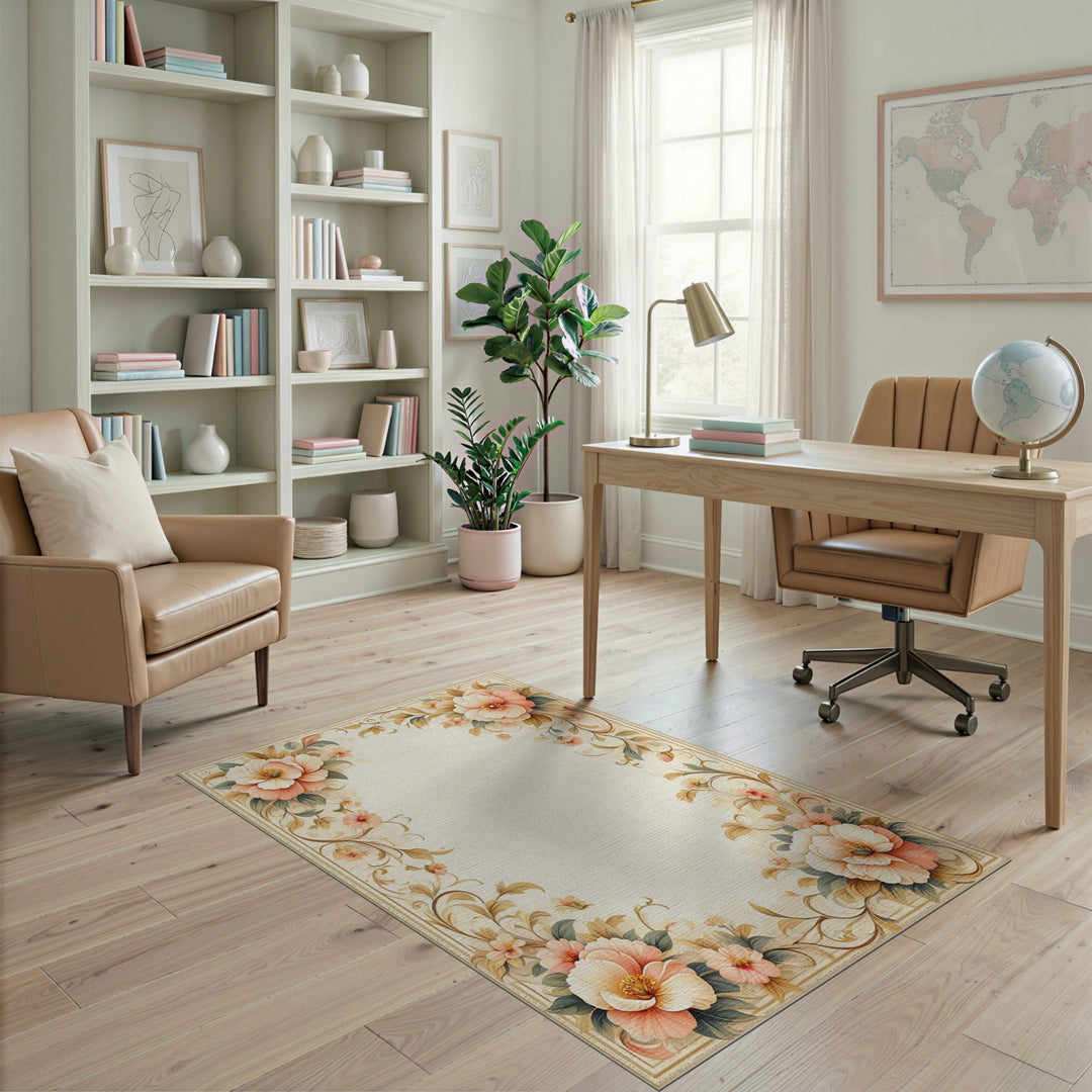 Pink Peony Floral Vintage Area Rug