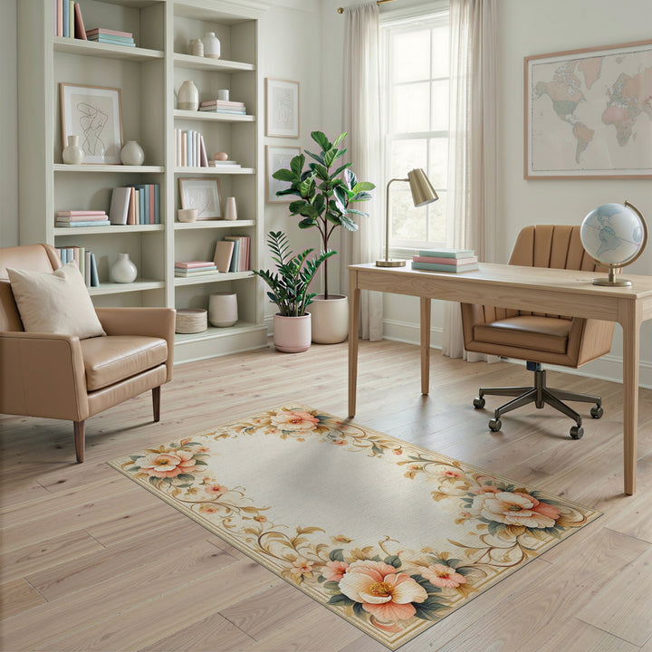 Pink Peony Floral Vintage Area Rug