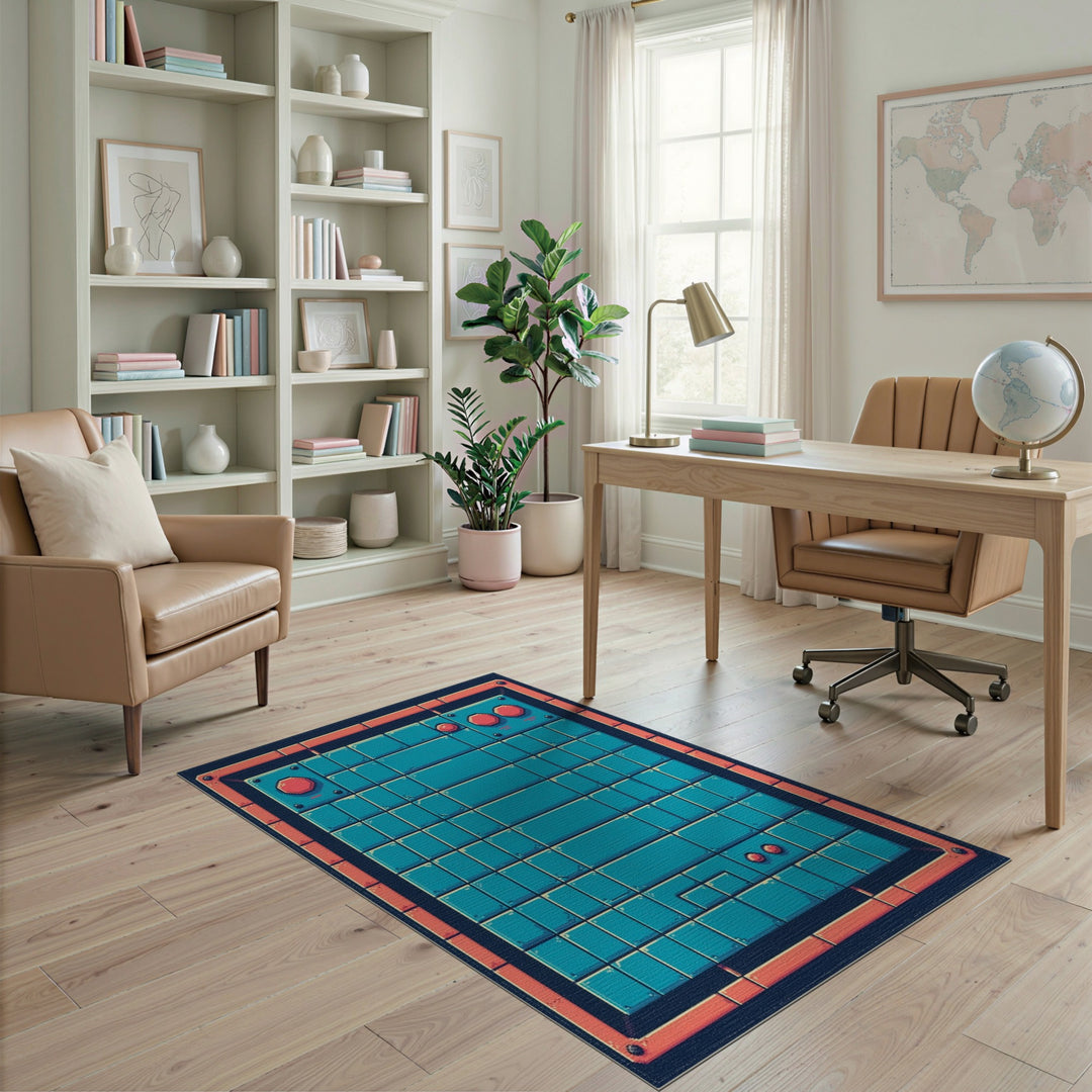 Retro Pixel Blue Teal Area Rug