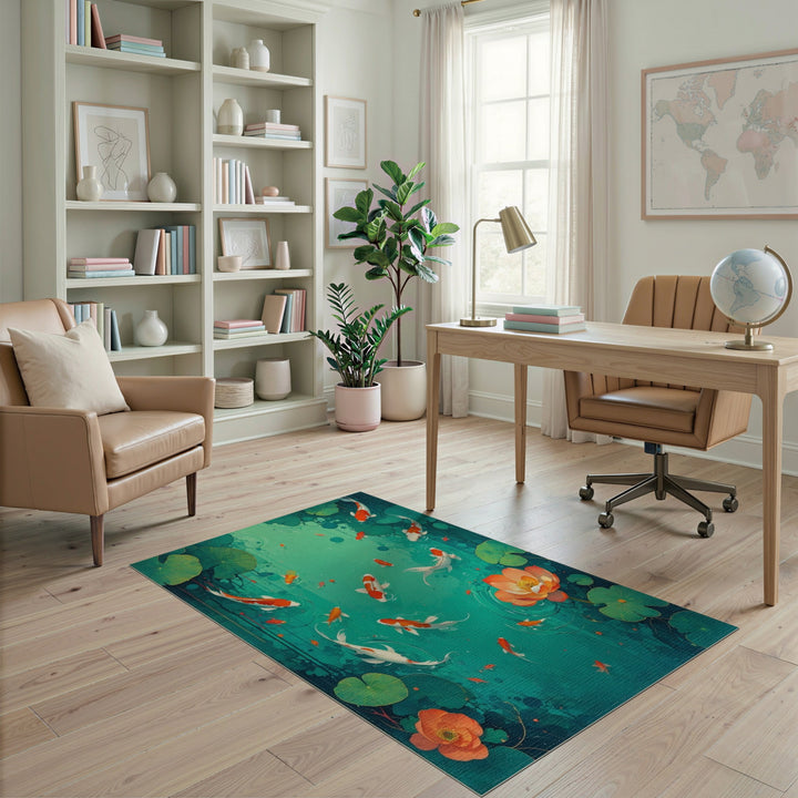 Teal Koi Lotus Pond Area Rug