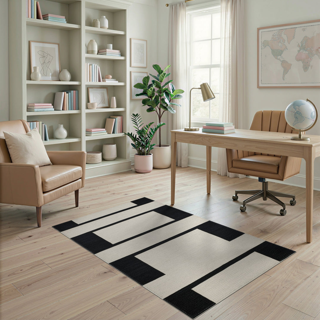 Black White Geometric Area Rug