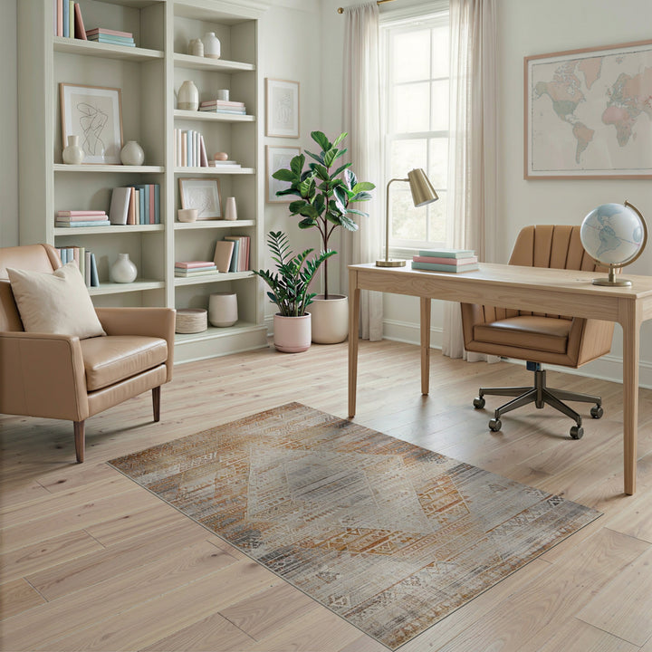 Beige Tribal Diamond Area Rug