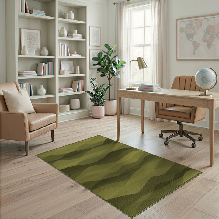 Green Layered Waves Abstract Area Rug
