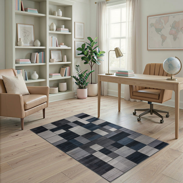 ODIKA Grey Geometric Area Rug