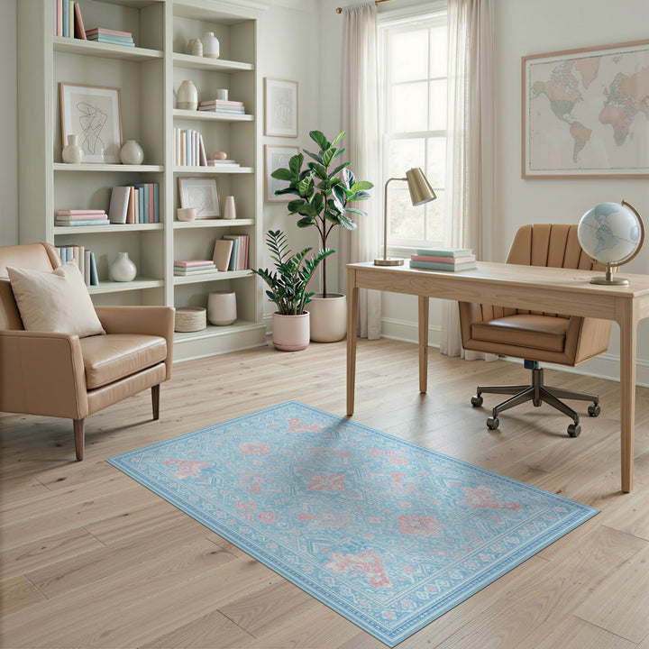 Light Blue Pink Persian Area Rug