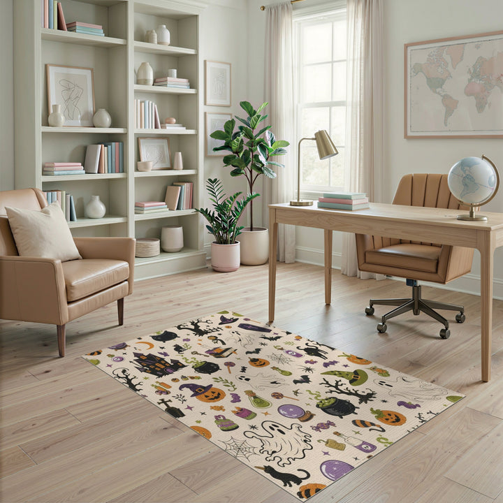 Halloween Spooky Icons Washable Area Rug