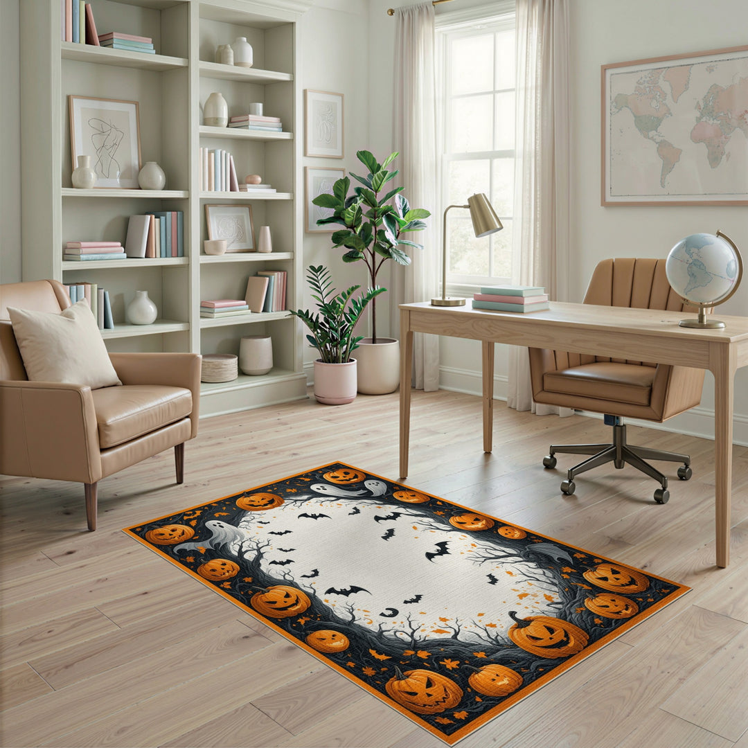Orange Halloween Pumpkin Ghost Rug