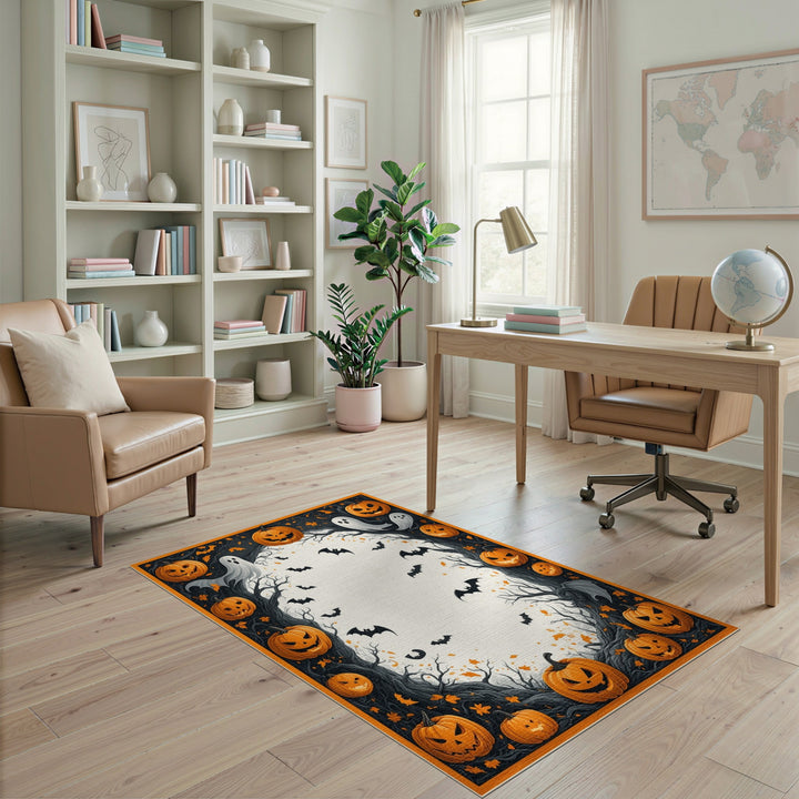 Orange Halloween Pumpkin Ghost Rug