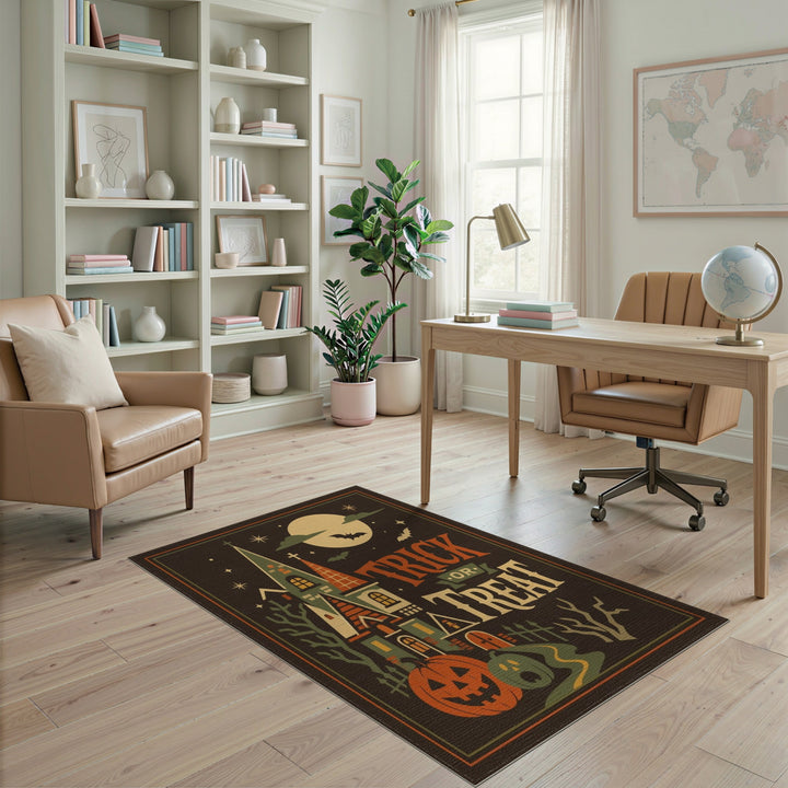 Distressed Vintage Trick or Treat Halloween Area Rug