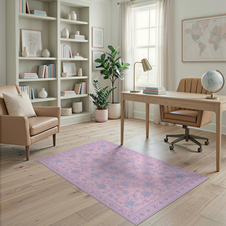 Pink Floral Vintage Washable Area Rug
