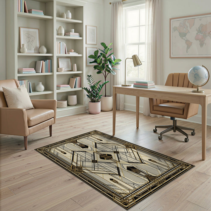 Geometric Modern Gold Geometric Art Deco Area Rug