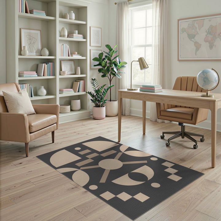 Beige Geometric Circular Area Rug