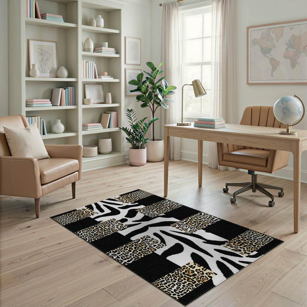 Black White Abstract Leopard Zebra Area Rug
