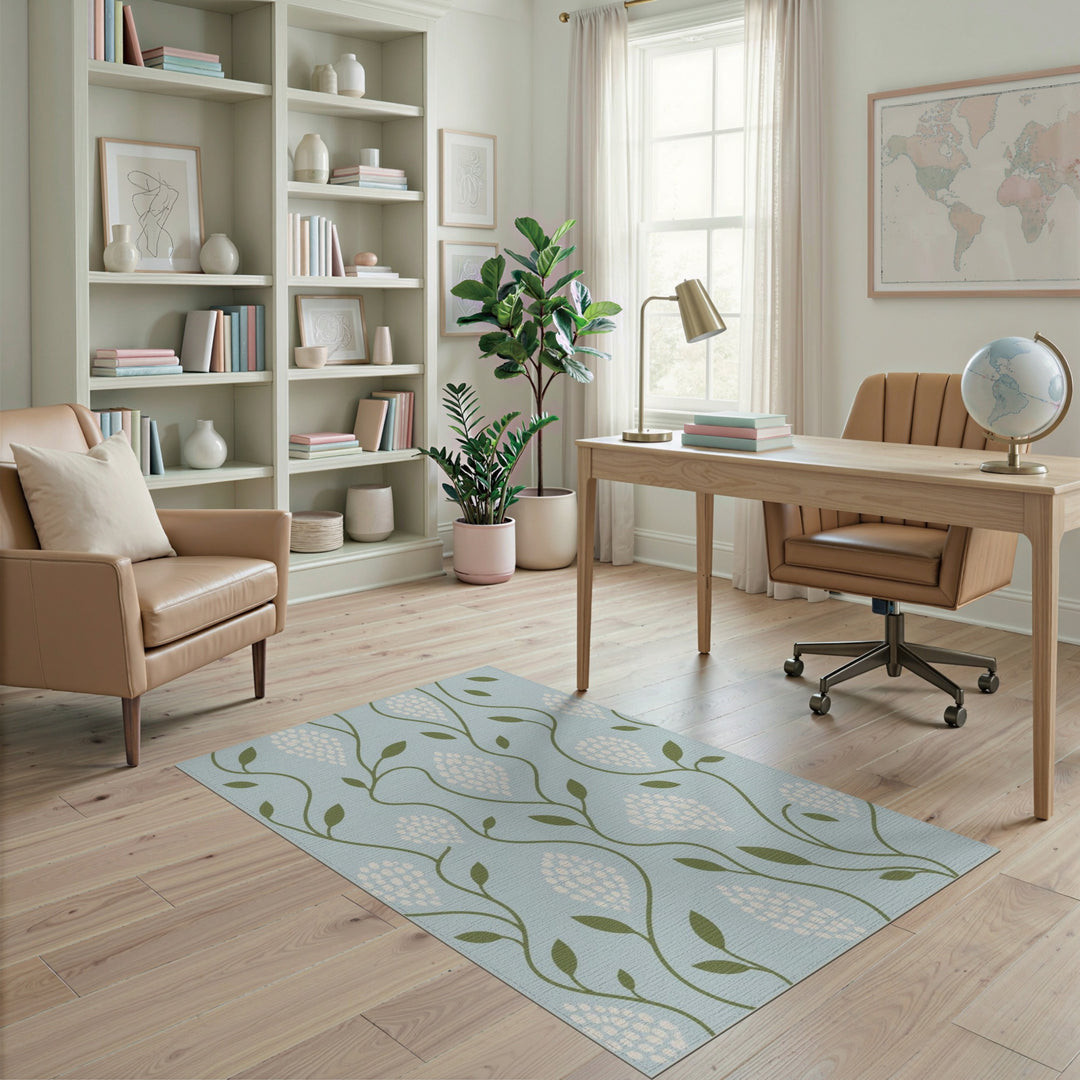 Blue Floral Vine Washable Area Rug