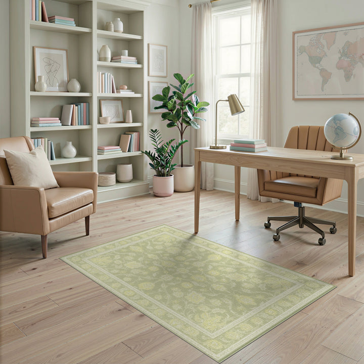 Green ODIKA Sage Green Floral Vintage Area Rug