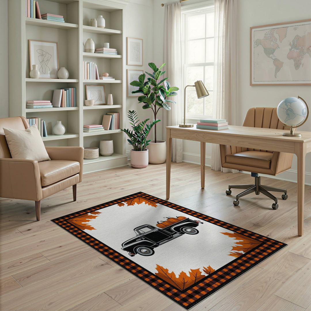 Vintage Truck Pumpkin Fall Area Rug