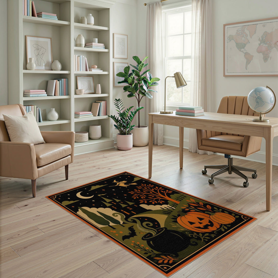 Halloween Witch Pumpkin Cauldron Area Rug