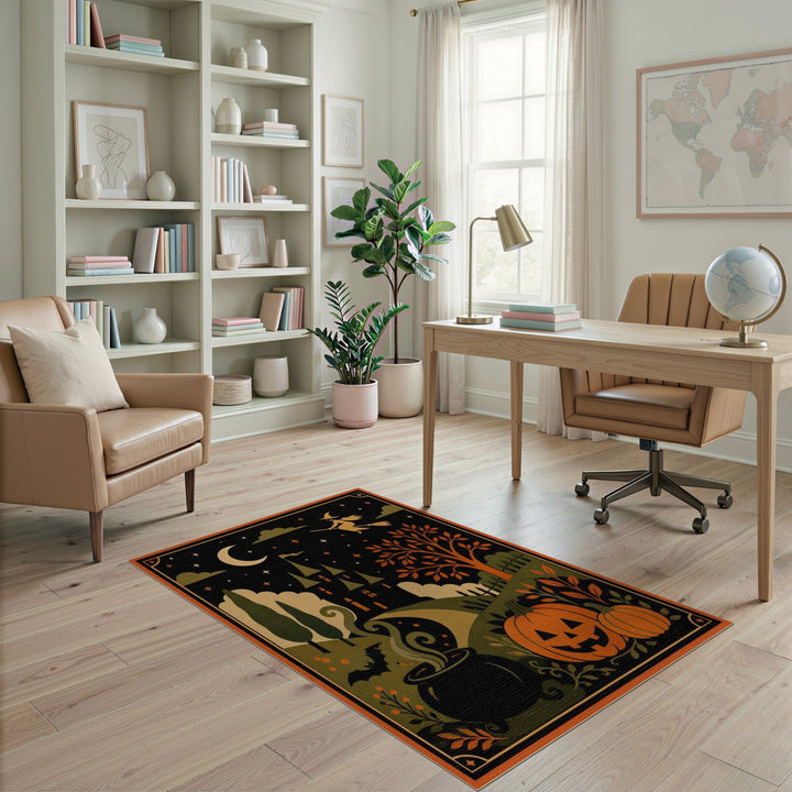 Halloween Witch Pumpkin Cauldron Area Rug