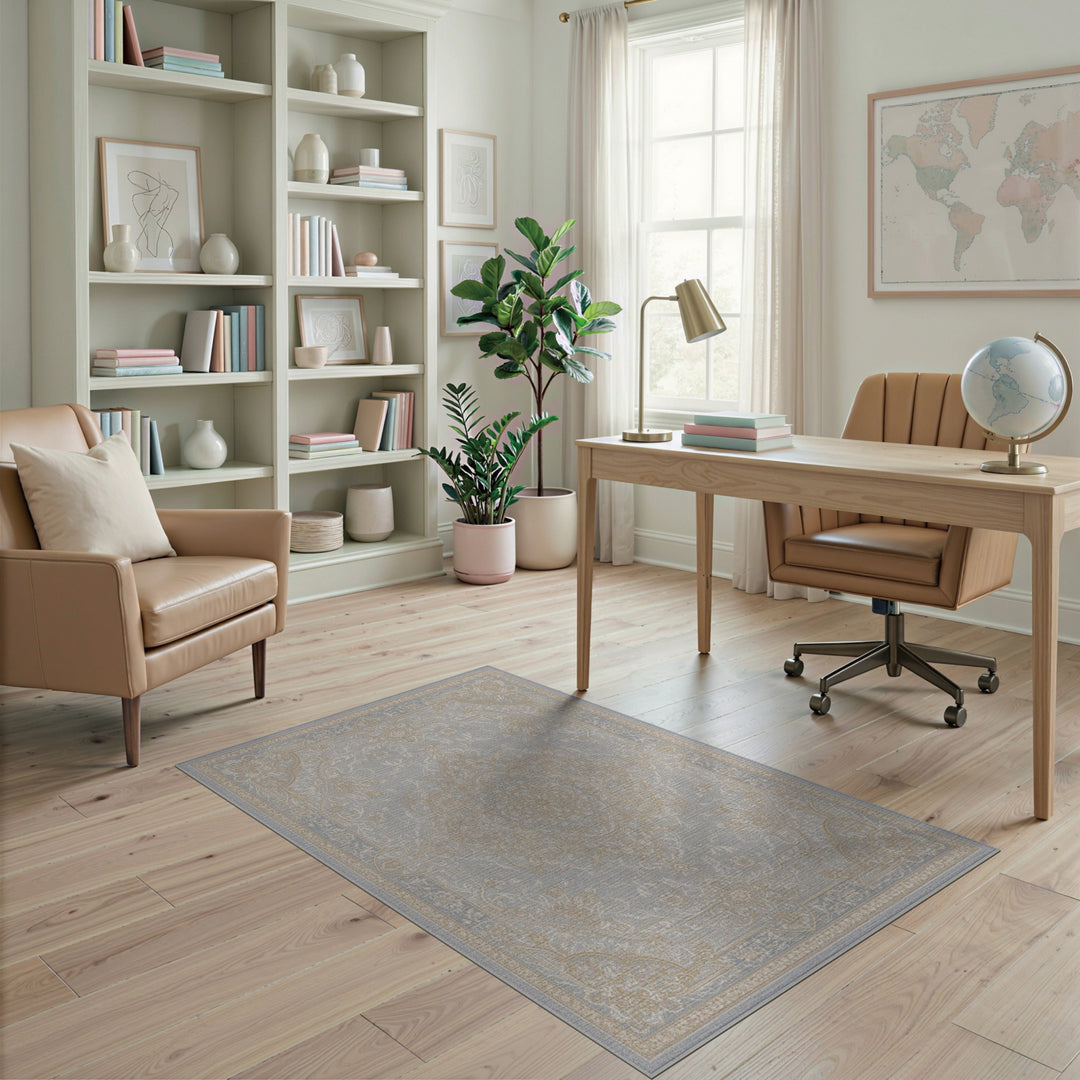 Grey Traditional Persian Grey Persian Medallion Area Rug