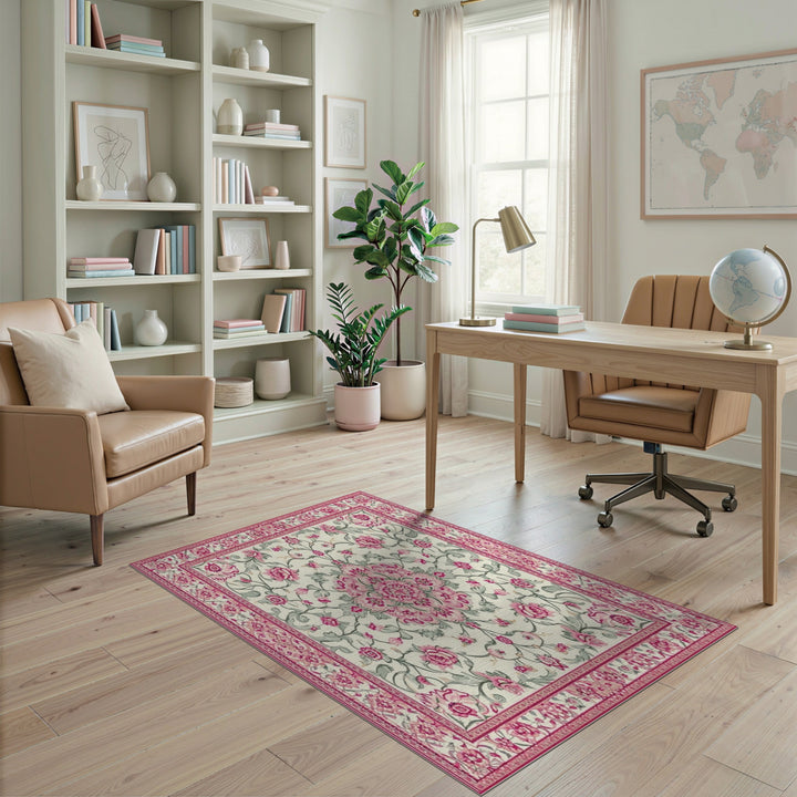 Pink Rose Floral Vintage Area Rug