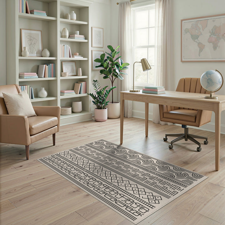 Black White Geometric Striped Area Rug