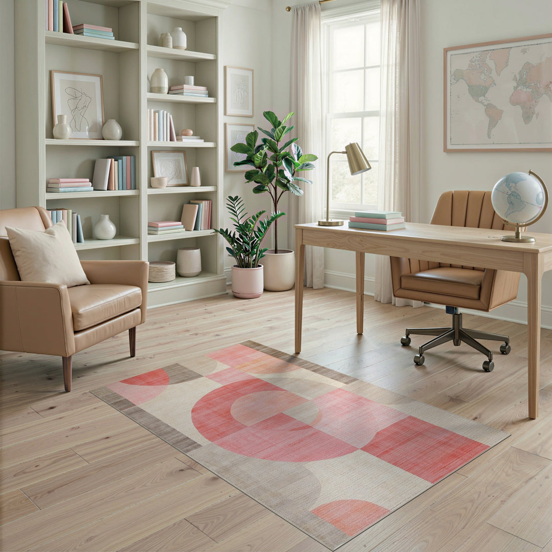 Pink Geometric Circles Area Rug