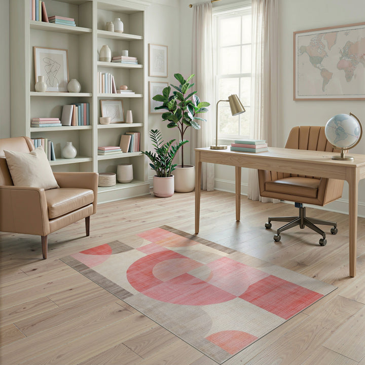 Pink Geometric Circles Area Rug