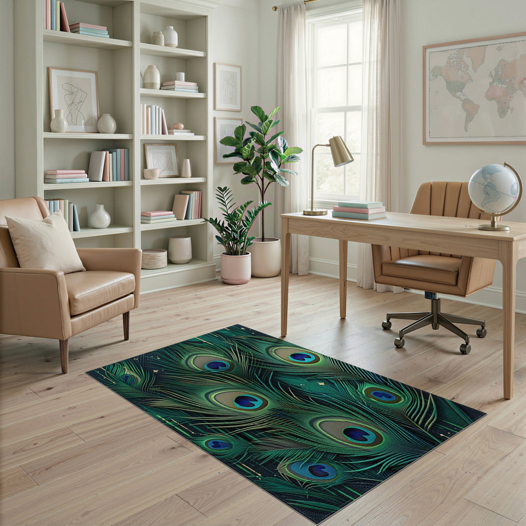 Peacock Feather Teal Green Area Rug