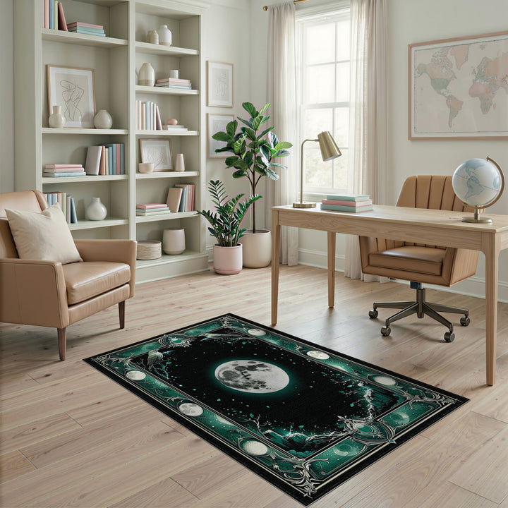 Celestial Moon Birds Teal Area Rug
